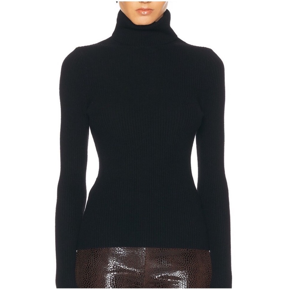 Enza Costa Turtleneck Sweater Womens L Black Wool Cashmere Ribbed Minimal Luxury